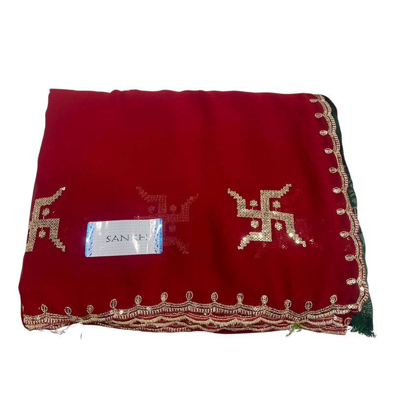 Red Georgette Saree with Embroidered Border and Unstitched Blouse