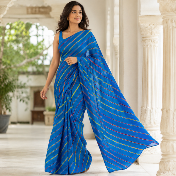 Royal Blue Multicolor Leheriya Saree