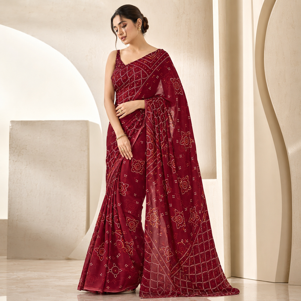 Royal Crimson Bandhani Saree