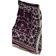 Purple Georgette Embroidery Saree with Unstitched Blouse