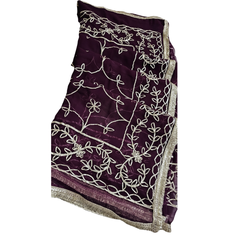 Purple Georgette Embroidery Saree with Unstitched Blouse