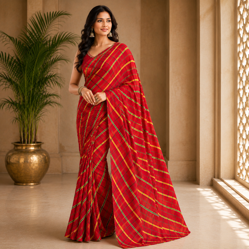 Royal Red Traditional Leheriya Saree
