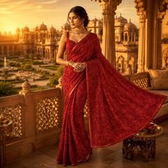 Ruby Red Chunari Doriya Without Blouse
