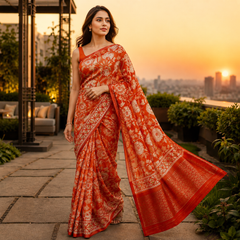 Sunset Bloom Heritage Silk Saree