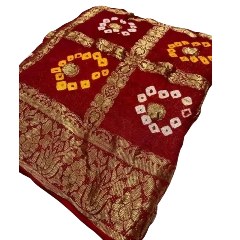 Traditional Red Gharchola Bandhani Art Silk Jacquard Saree with Unstitched Blouse