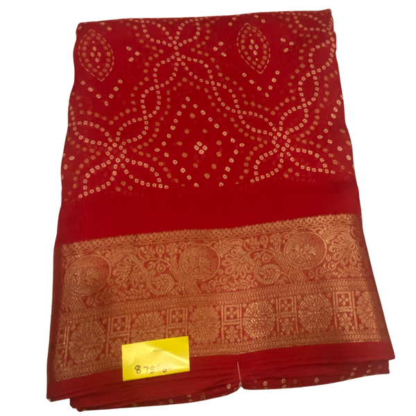 Traditional Red Mop Silk Jari Border Saree with Blouse