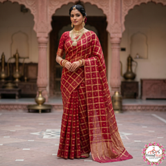 Traditional Red Gharchola Bandhani Saree (Without Blouse)
