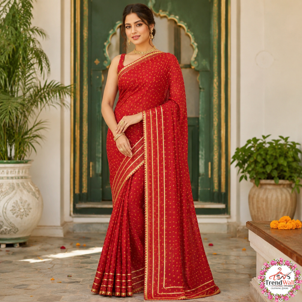 Traditional Red Mama Chunari Handmade Saree Without Blouse