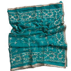 Shop turquoise blue georgette embroidery saree with unstitched blouse. Lightweight, stylish & perfect for weddings, parties and festivals.