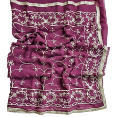 Wine Purple Georgette Embroidery Saree with Unstitched Blouse