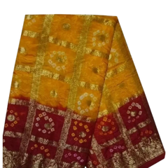 Yellow & Red Bandhani Art Silk Jacquard Gharchola Saree with Unstitched Blouse