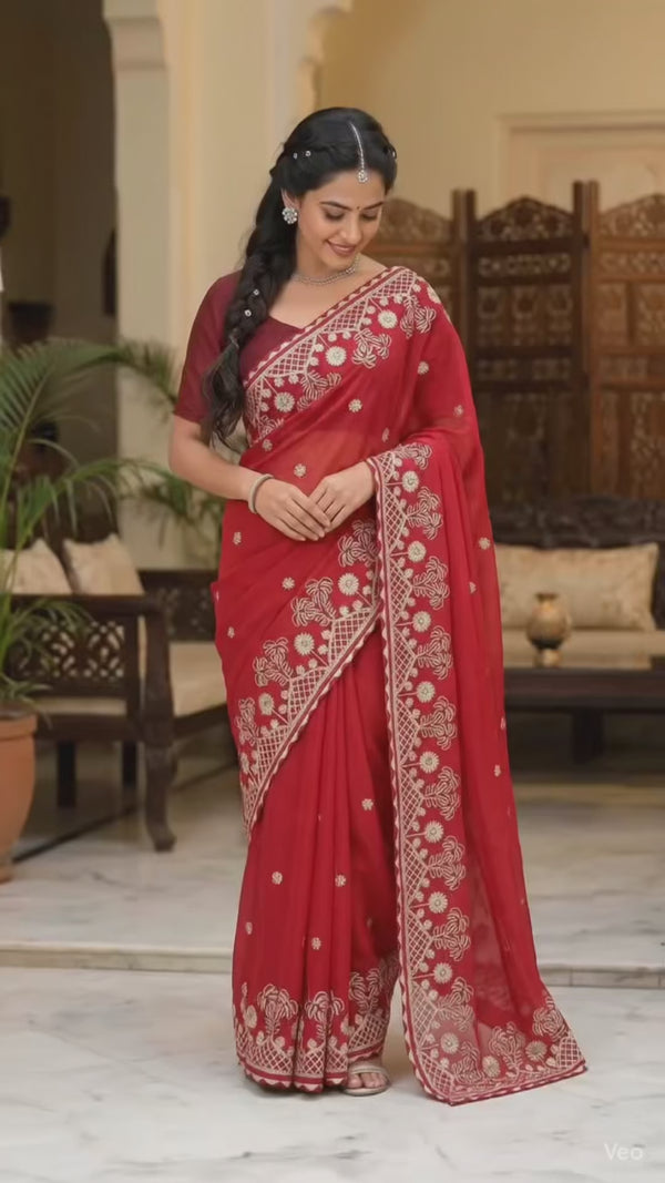 Video of Embroidered DailyWear Chiffon Saree